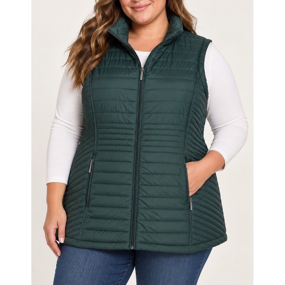 Weatherproof Women's Hunter Green Puffer Vest Plus Size 1X Zip Front Lined New